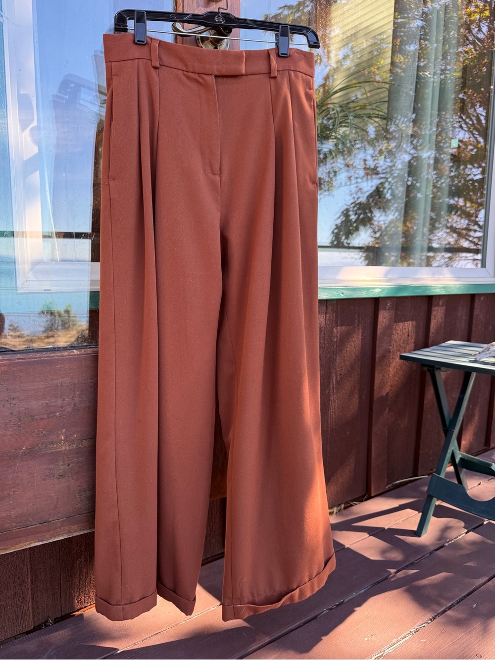 Free People Wide-Leg Pleated Pants in Rust Brown